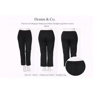 Denim & Co‎ Womens 3X Black Hollywood Waist Straight Leg Denim Jeans A210320 NWT